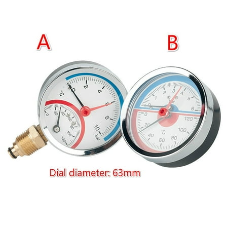 

6 bar 10 bar 16 bar Radial Axial Temperature Pressure Gauge Meter G1/4 G1/2 G1/8 Thread Thermometer Dial diameter 63mm