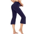 thumbnail image 6 of Straight Wide Leg Capris Pants for Women Pilates Yoga Pants Workout Gym Flared Leggings Mid Rise Casual Bottoms with Pockets Blue XL, 6 of 7