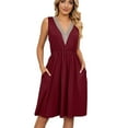 thumbnail image 2 of Aoujea Vacation Dresses Women's Sleeveless V-Neck Solid Color Pocket Makings Dress Sleeveless Dresses for Women 20$ & Under Dress, 2 of 8