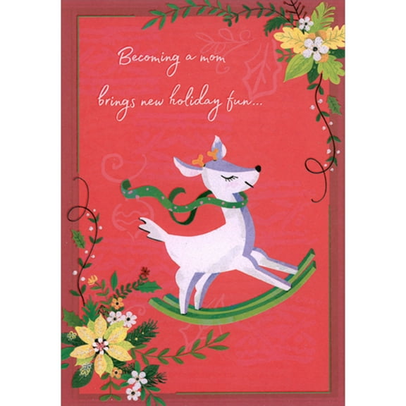 Designer Greetings Becoming a Mom: Rocking Reindeer Toy Christmas Card for New Mom