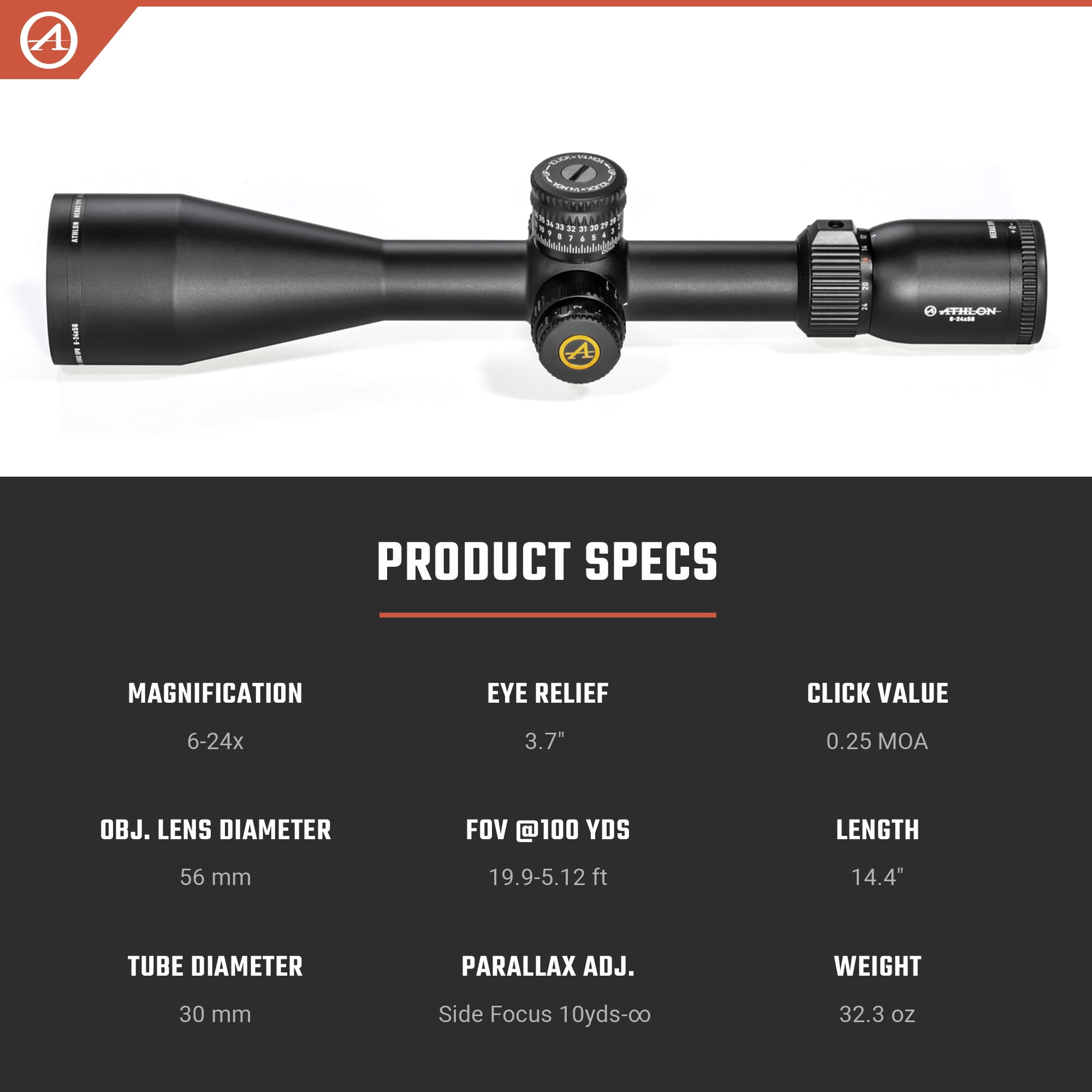 Athlon Optics Heras SPR 6-24x56 Scope APLR7 SFP IR MOA Reticle, Black