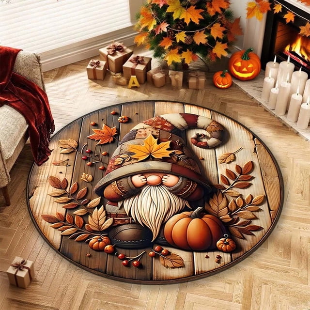 Thanksgiving Round Rug for Living Room - Holiday Decorative Carpet for Sofa and Coffee Table