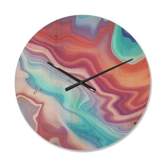 Designart 'Fractal Marbled Brown and Blue' Modern Wood Wall Clock