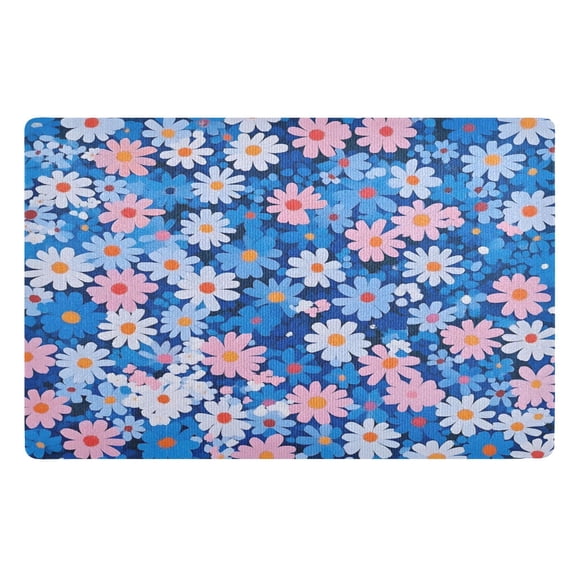 Yayeee Doormat for Inside 20"x32" Absorbent Low-Profile Washable Non-Slip Rubber Backed Entryway Rug, Blue Daisy