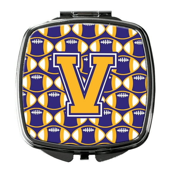 Letter V Football Purple and Gold Compact Mirror CJ1064-VSCM