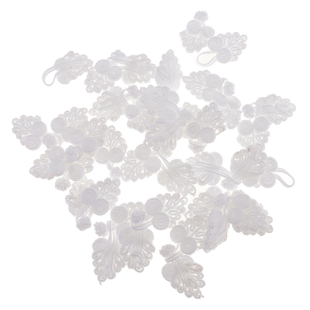 GUOOL Chinese Knot Frog Buttons with Beads for Cheongsam White , White, 8 Pcs
