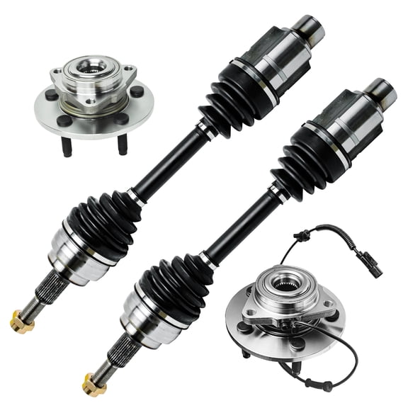 Detroit Axle - 4pc Front CV Axle Shafts, Wheel Hub & Bearings Assembly for 2006 2007 2008 Dodge Ram 1500 4WD; 5 Lugs - for Models w/Speed Sensor on Left Hand Side