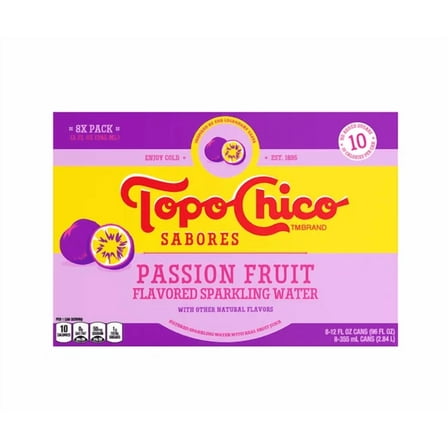 Topo Chico Sabores Sparkling Water, Passion Fruit, 12 fl oz Cans, 8-Pack – Naturally Flavored, Bold Bubbles