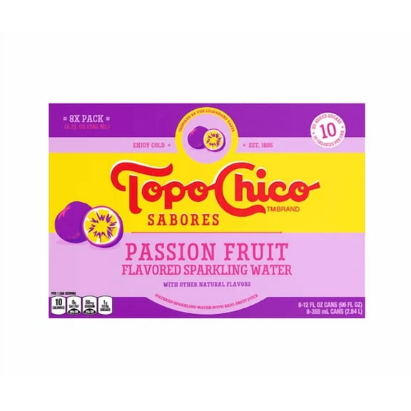 Topo Chico Sabores Sparkling Water, Passion Fruit, 12 fl oz Cans, 8-Pack – Naturally Flavored, Bold Bubbles
