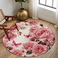 thumbnail image 2 of Round Rugs 8 Ft, Pink Roses Non Slip Area Rugs for Kitchen Bedroom Entryway, Spring Floral Elegant Pastoral Butterfly Retro Washable Carpet Runner Rug Floor Mats for Bedroom Home Decor, 2 of 8