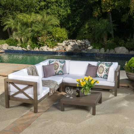 Josefina 4 Piece X-Back Wooden Patio Sectional Set with Cushions