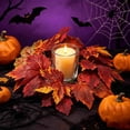 thumbnail image 4 of Corona de velas con forma de hoja de arce para Halloween, decoración de mesa de comedor de estilo europeo con velas – Centro de mesa de flores artificiales con portavelas festivo, 4 of 6