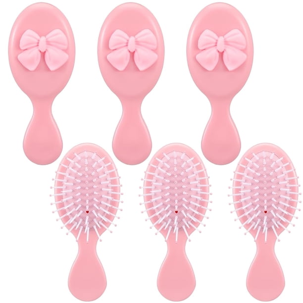 Cepillo mini a granel de 6 piezas con cepillo desenredado de viaje con lazo, cepillo pequeño rosa coqueto para cabello seco y mojado, regalo para mujeres, regalos para fiesta (rosa)