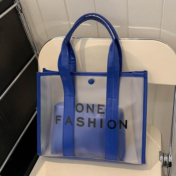 Bolso de mano para mujer, grande, transparente, para axilas, informal, de PVC, transparente (azul)