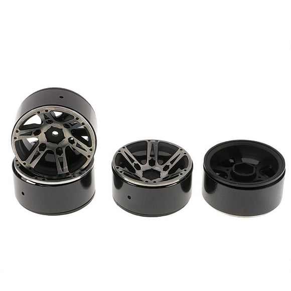 Paquete de 4 llantas de aluminio de 1,9 pulgadas con bloqueo de cuentas para Rock Crawler RC 1/10 gris
