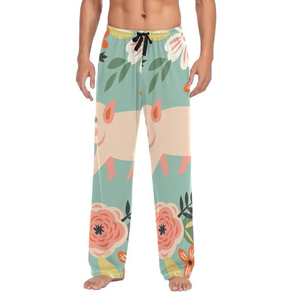 Flower Pig Leaf Ghost Pajama Pants, Men's Lounge Pants Light with Drawstring and Pockets, Christmas New Year Birthday Father's Day Gifts