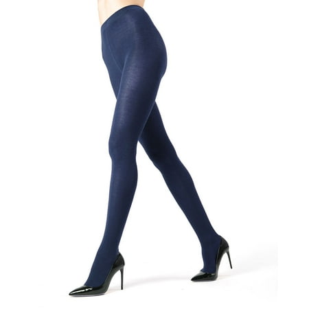 Cotton Flat Knit Tights - MeMoi Brooklyn Flat Knit Sweater Tights | Women's Hosiery - Pantyhose Large/XLarge / Denim Heather MO 325