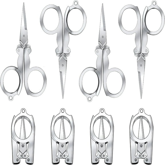FACEGA 8 Pcs Stainless Steel Small Scissors Folding Scissors,Pocket Portable Foldable Travel Scissors Tiny Mini Craft Cutter for Home Travel,Silver