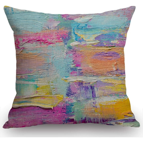 Paint Oil Paints Cover Abstract Print Multicolor Cotton Linen Throw Pillow Case Home Decorative Cushion Cover for Sofa Couch Bedding 18x18 Inches