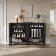 thumbnail image 2 of SICOTAS 31.5"W Rattan Shoe Cabinet Set of 2 with 2 Rattan Doors, Boho Farmhouse Shoe Storage Organizer with Adjustable Shelves & Open Storage, Black Walnut Oak, 2 of 7