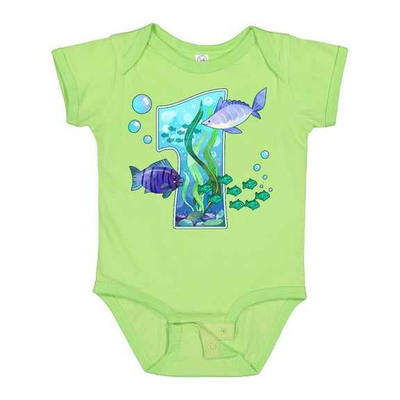 Inktastic First Birthday Aquarium with Fish Boys or Girls Baby Bodysuit