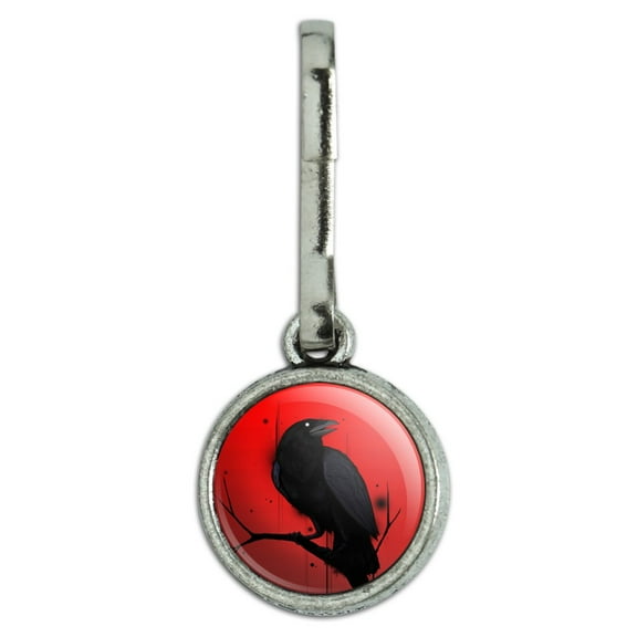 Crow on Branch Antiqued Charm Clothes Purse Suitcase Backpack Zipper Pull Aid