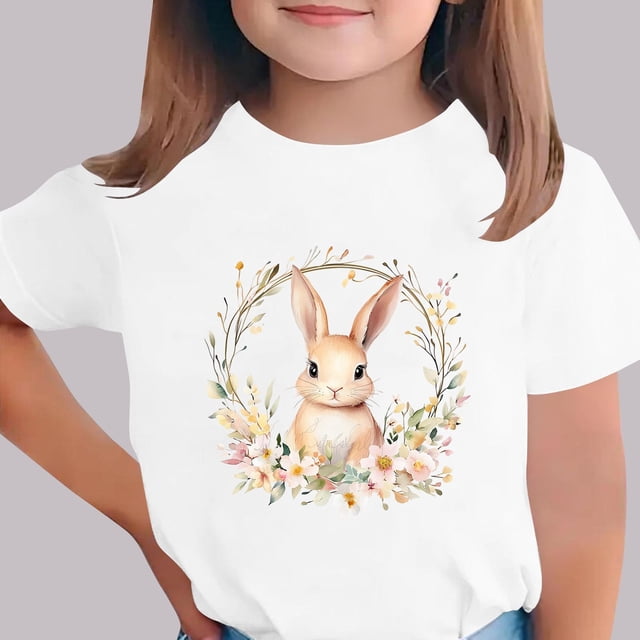 Blusas y camisas de manga corta con cuello redondo Camiseta estampada de manga corta de Pascua para niños Cuello redondo Manga corta Casual Versátil Para niñas Niños Top de poliéster
