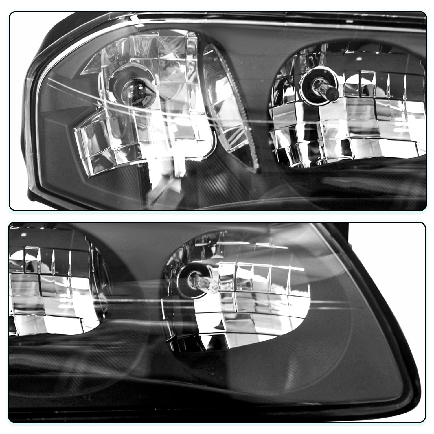 Headlights for 2000-2005 Chevy Impala Black W/ Bulbs Assembly Pairs Headlamps