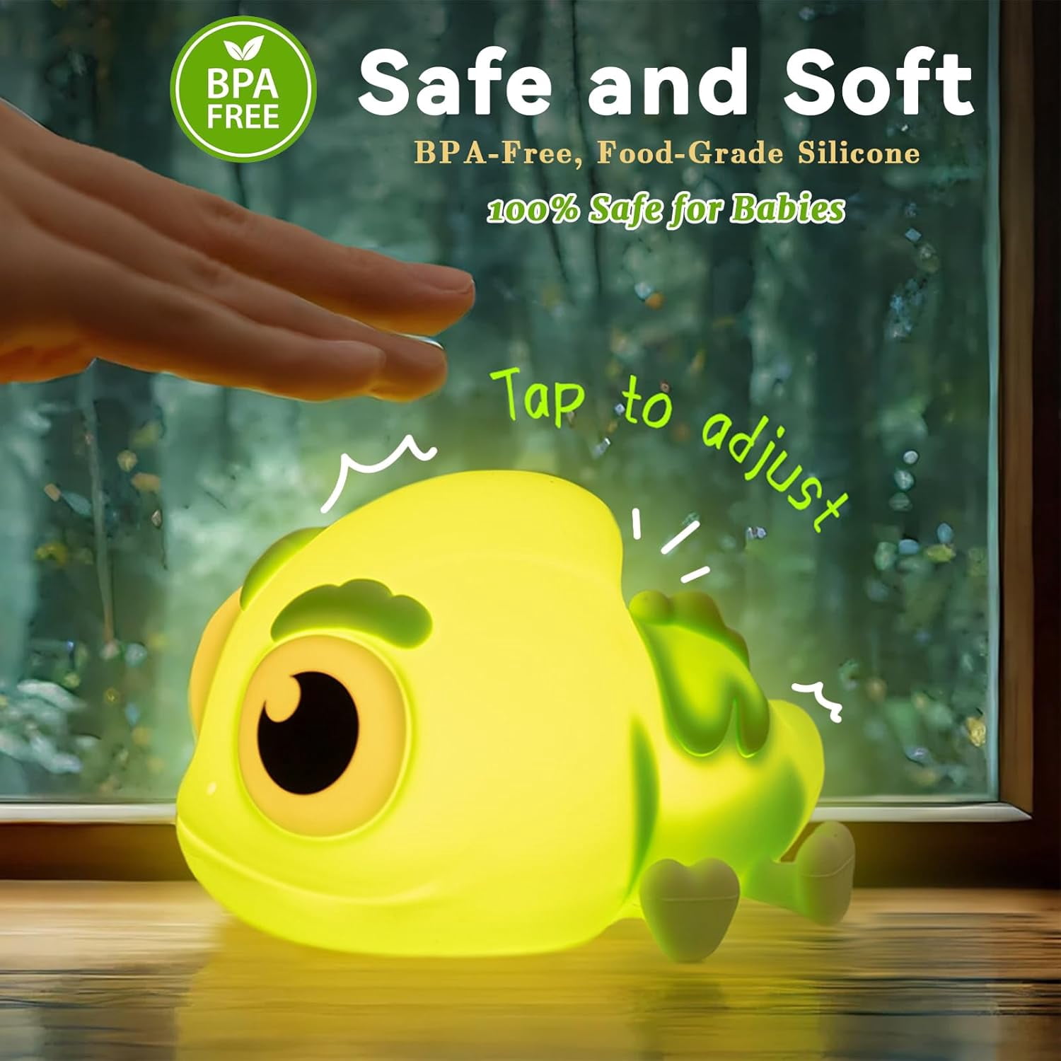 CATPAN Big Head Chameleon Night Light for Kids, Cute Green LED Lizard Light for Baby Nursery Gifts for Boys and Girls, 3 Level Tap Adjust Silicone Chameleon Lamp Rechargeable Kids Lamp with Timer