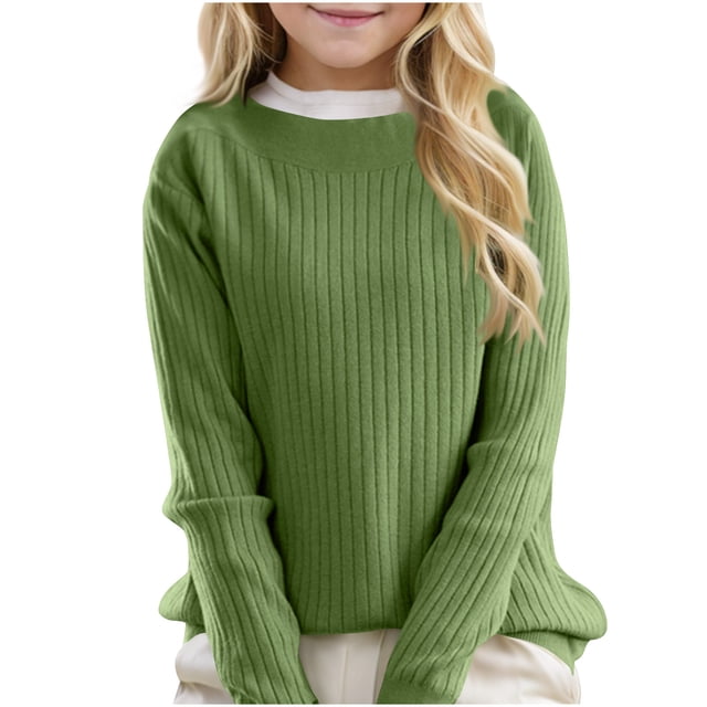LOVZFMLL Sweaters for Girls, Crew Neck Ribbed Pullover Solid Color, Essential Cozy Stretchy Fall Clothes Warm Winter Tops Kid Girls Clothes for 10-11 Years
