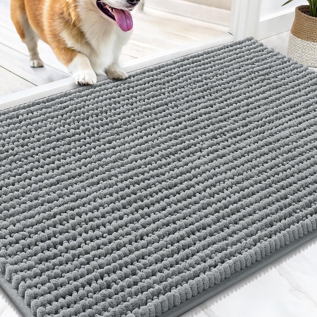 Tapete para puerta para perros OLANLY 76 x 51 cm, absorbente, antideslizante, gris