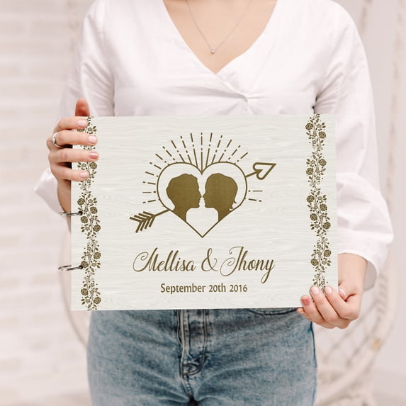 Darling Souvenir Personalized Engraved Laser Cut Wedding Guest Book Wooden Cover Sign-in Book Registry Guestbook Scrapbook-PN