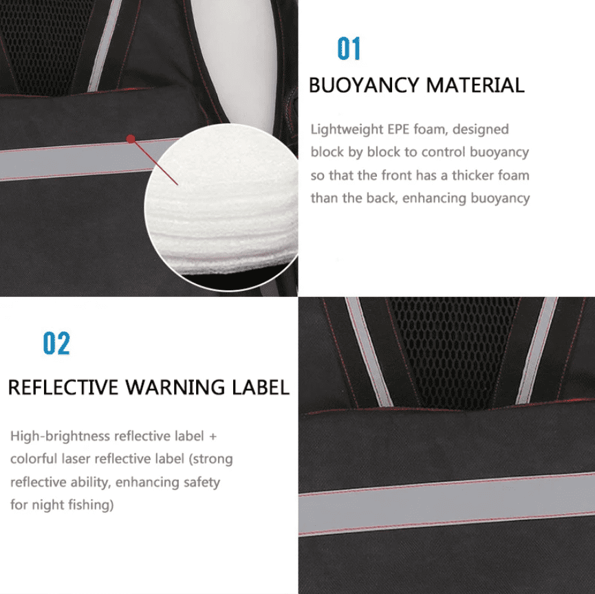Adult Outdoor Life Jacket Vest for Fishing Kayaking Boating Sailing Water Sports Multiple Storage Pockets Buoyant Material Black/White