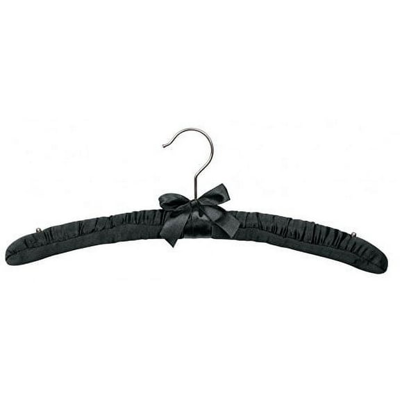 International Hanger Satin Padded Top Hanger, Black Finish with Chrome Hardware, Box of 24