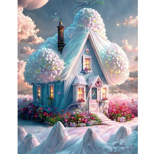 5D Snow House Full Diamond Mosaic Snow Wagon Castle Dream Scenery New Arrival Diamond Painting Embroidery Cross Stitch X1018Square 50X70cm Gao Jinjia LED