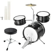 Yescom 3pcs Junior Kid Children Drum Set Kit Sticks Throne Cymbal Bass Snare Seat Black