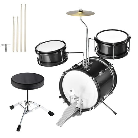 Yescom 3pcs Junior Kid Children Drum Set Kit Sticks Throne Cymbal Bass Snare Seat Black