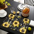 thumbnail image 4 of Rustic Vintage Sunflower Placemats Set of 4, 12x18 Inch Boho Floral Table Mats with Bees and Butterflies, Washable Farmhouse Linen Dining Decor, Yellow Country Bloom for Summer Autumn, 4 of 6