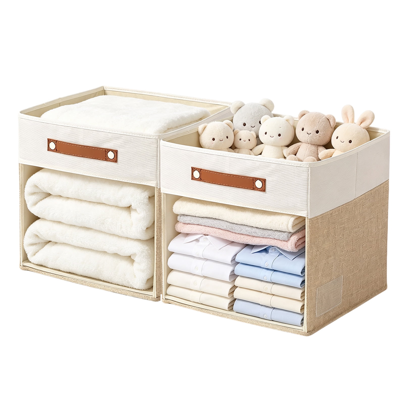 Gsycle Cube Storage Bin 2 Pack Fabric Storage Bins with Clear Window and Handles Foldable Cube Storage Organizer Bins for Shelf Closet Bedroom Dorm Office 13x13x13in