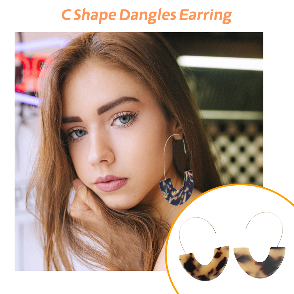 TureClos Acrylic Chandelier Earrings C Shape Geometric Ear Stud Fashion Exaggerated Jewelry Earring Women Banquet Accessories Leopard print yellow - image 2 of 6