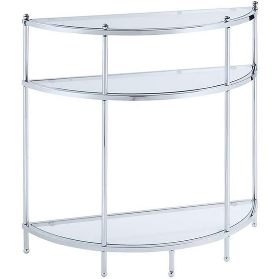 Pemberly Row Glass Console Table in Chrome