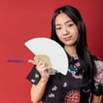 thumbnail image 5 of Unique Bargains Short Handle Round-Shaped Folding Fan 1Pc White Short Handle Round-Shaped, 5 of 5