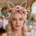 thumbnail image 6 of Msgweeeg Headbands Easter Decorations Easter Wreath Headband Bunny Ear Headband forest Style Floral Headband Artificial Flower Hair Accessory., 6 of 7