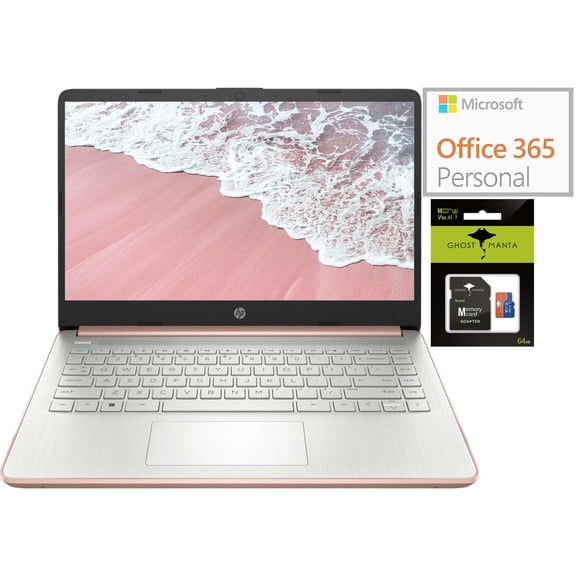 HP Newest 14" Laptop, Slim Light Laptop Computer for Students and Business, Intel Quad-Core N4120, 1 Year Office 365, Webcam, HDMI, WiFi, Win 11, 4GB RAM, 192GB Storage(128GB eMMC 64GB SD)