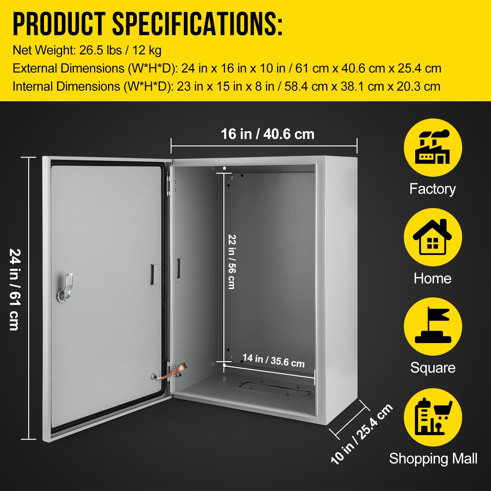 Electrical Box, NEMA 4X Steel Electrical Box, IP66 Waterproof & Dustproof, Outdoor/Indoor Electrical Junction Box, Lockable Junction Box