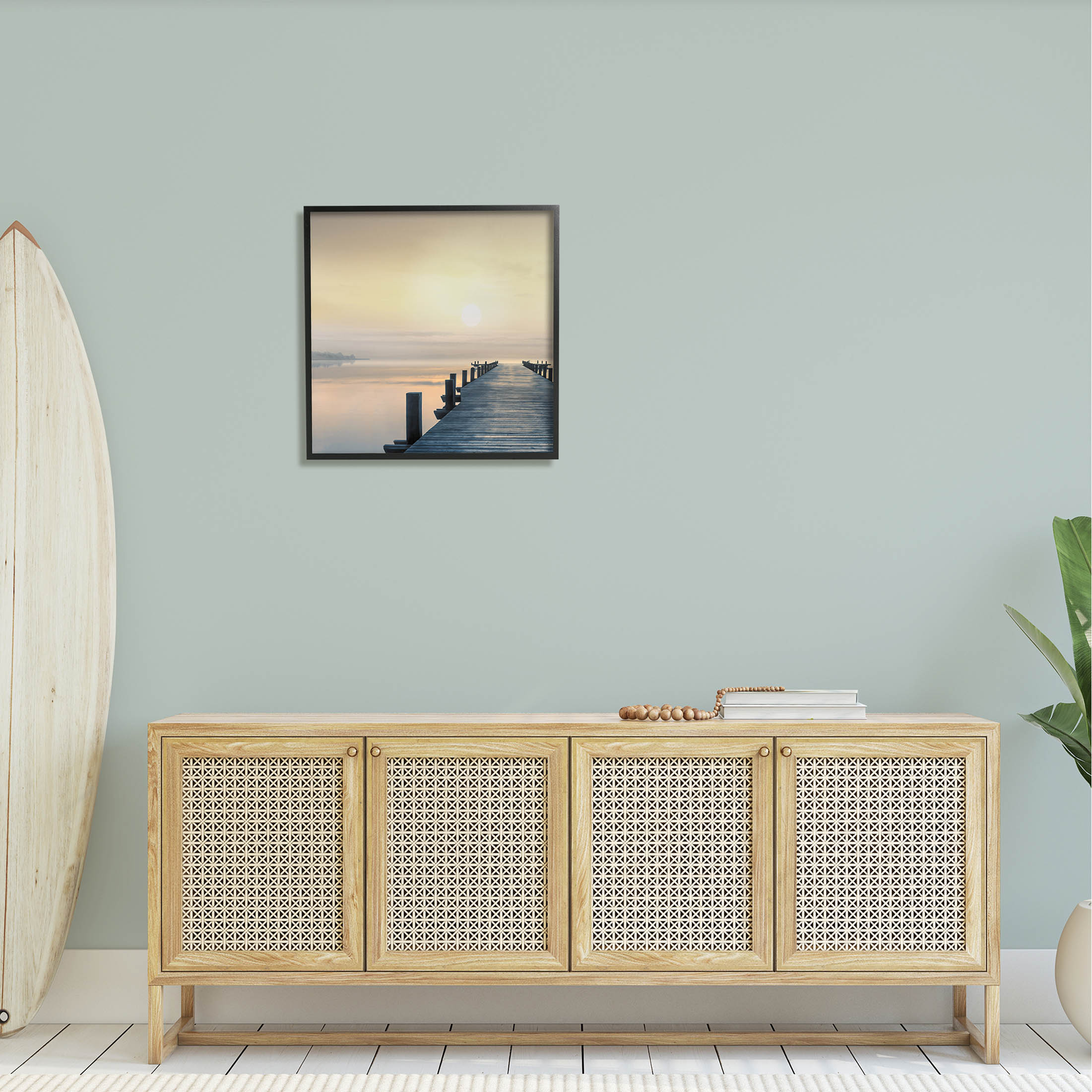 Stupell Industries Morning Dock Waterfront Sunrise Photograph Black Framed Art Print Wall Art, Design by Mike Calascibetta