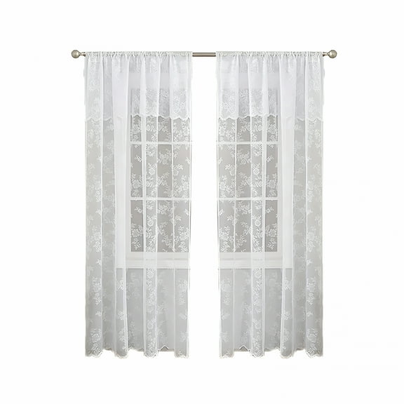ACDANC Lace Sheer Curtains 70 Inch Length Embroidery Rustics Floral Lace Curtains for Bedroom Privacy Rod Pocket Scalloped Lace Window Curtains White Lace Curtains 60*70"