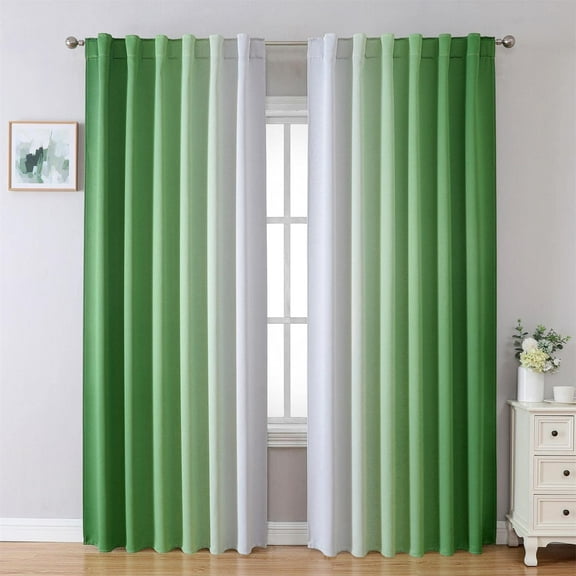 Blackout Curtains & Drapes for Bedroom Living Room Long Green and White Room Darkening Ombre Curtains Rod Pocket 26"W x 54"L (Pack of 2)