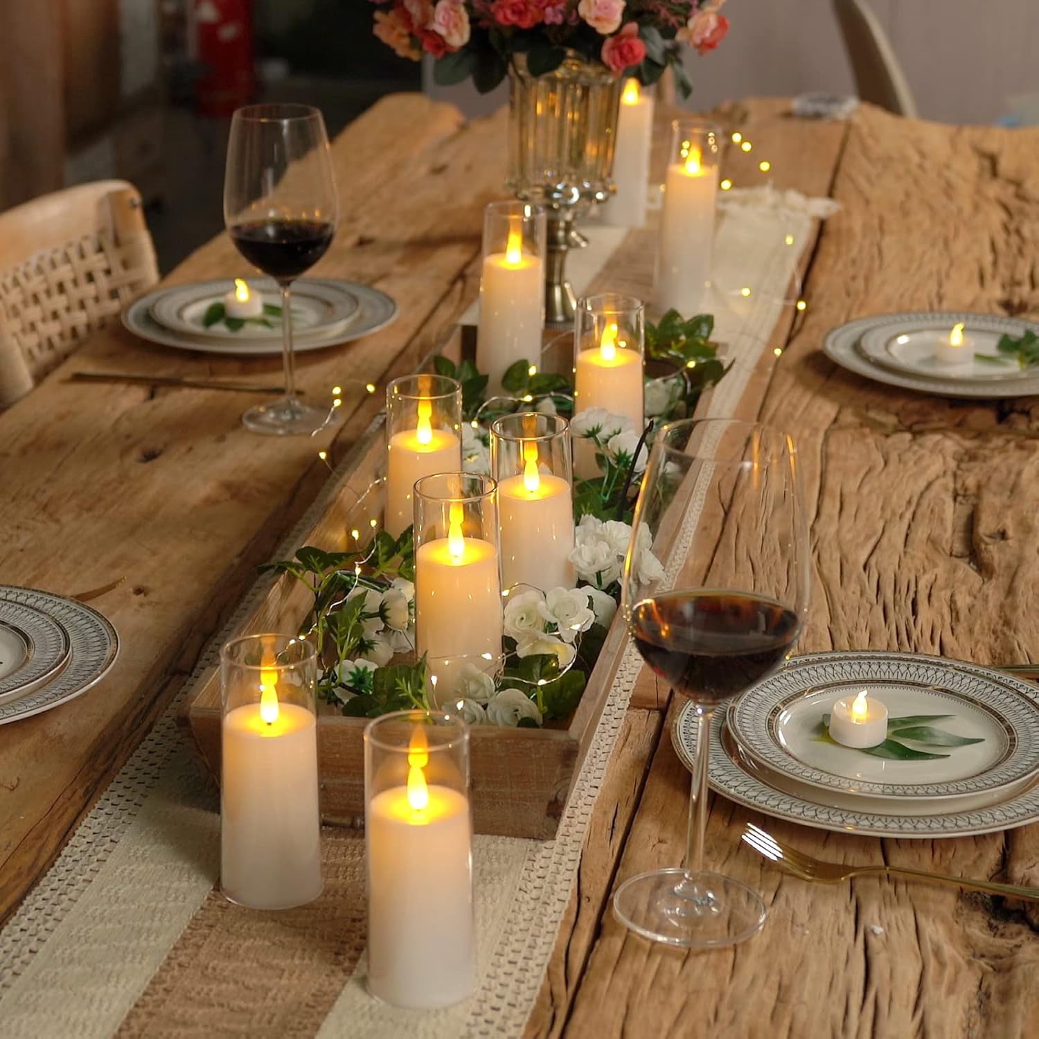 Merrynights Flameless Pillar Candles Modern White Acrylic LED Battery Operated with Remote Control and Timer 9-Piece Set