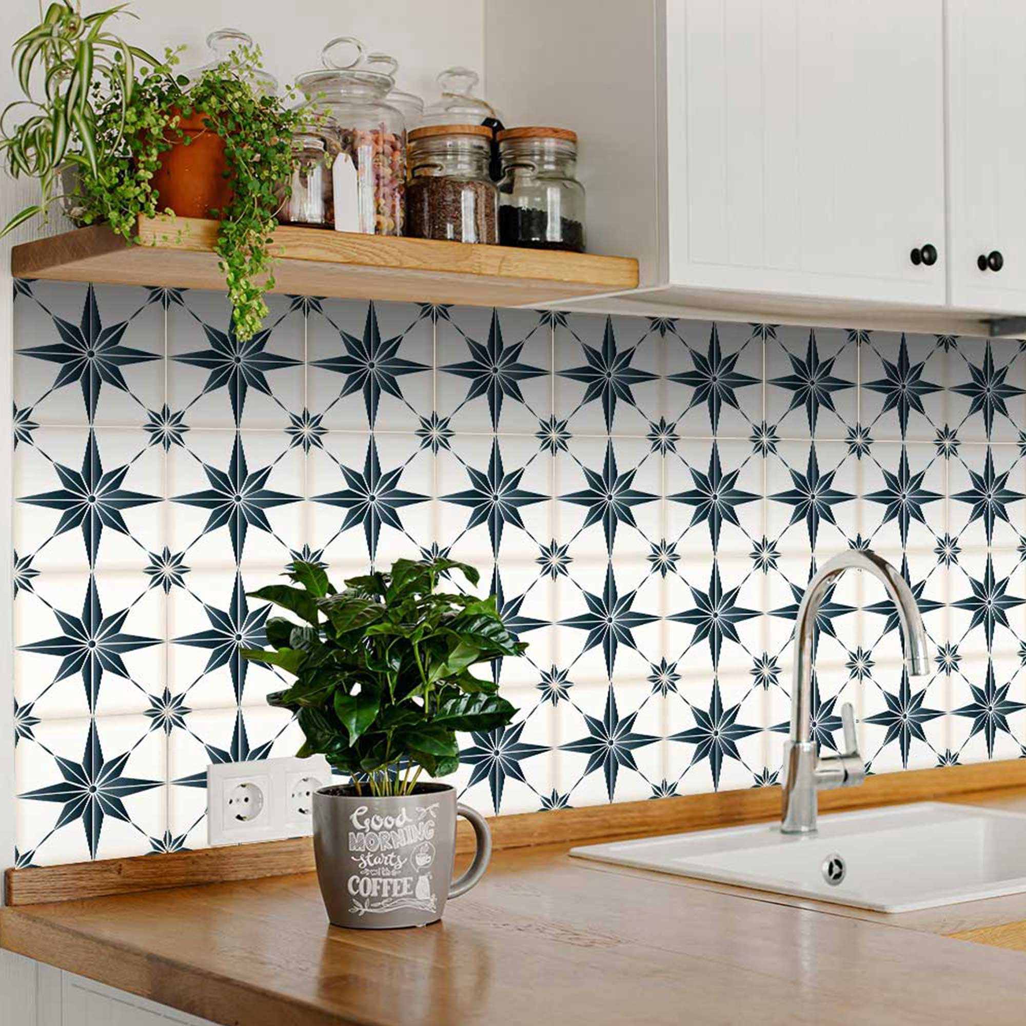 Mi Alma Peel and Stick Star Shaped B69 Backsplash Tile Stickers, Dark Gray, 7" x 7" (24-Pack)
